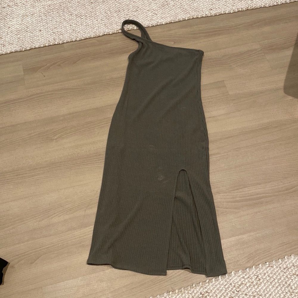 Abercrombie & Fitch Olive Green One-Shoulder Midi Dress